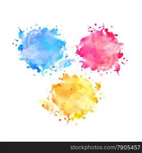 Illustration of hand drawn watercolor splashes isolated on white background