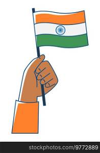 Illustration of hand holding flag of India. Indian national traditional holiday symbol. Patriotic celebration.. Illustration of hand holding flag of India. Indian national traditional holiday symbol.