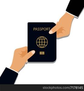 Illustration of handing over a passport. Passport in hands. Esp10. Illustration of handing over a passport. Passport in hands