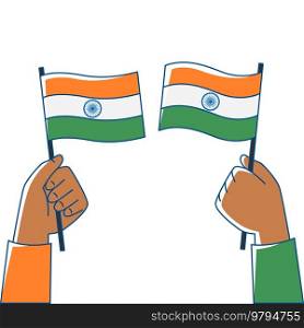 Illustration of hands holding flag of India. Indian national traditional holiday symbol. Patriotic celebration.. Illustration of hands holding flag of India. Indian national traditional holiday symbol.