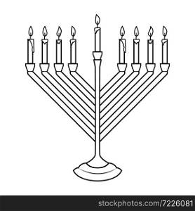Illustration of Hanukkah candle in engraving style isolated on white background. Design element for poster, card, banner, sign, emblem. Vector image