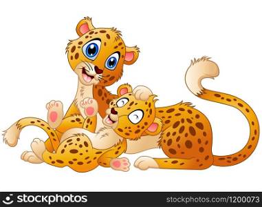 illustration of Happy adult cheetah with cub cheetah