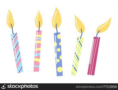 Illustration of Happy Birthday candles. Party invitation. Celebration or holiday item.. Illustration of Happy Birthday candles. Celebration or holiday item.