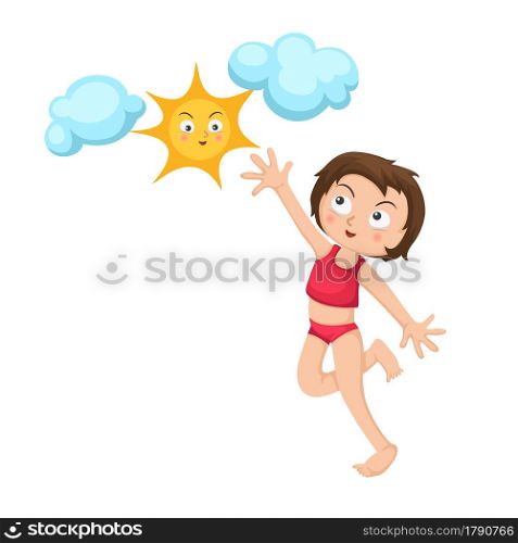 illustration of happy girl jumping with sun