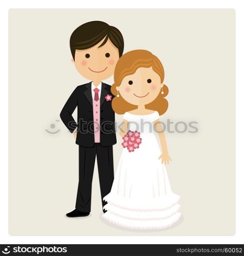 Illustration of happy just married on their wedding day