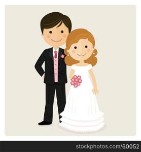 Illustration of happy just married on their wedding day