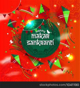 illustration of Happy Makar Sankranti wallpaper with colorful kite. Illustration of Happy Makar Sankranti with colorful kite string for festival of India