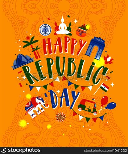 illustration of Happy Republic Day of India background. illustration of Happy Republic Day of India on yellow background