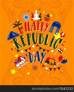 illustration of Happy Republic Day of India background. illustration of Happy Republic Day of India on yellow background