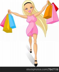 Illustration of happy Shopping girl