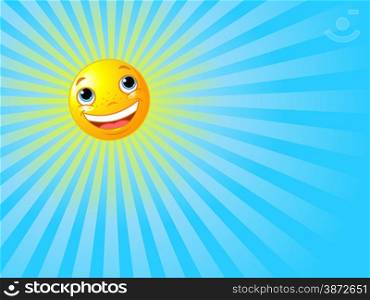 Illustration of happy smiling sun with rays of light beaming background