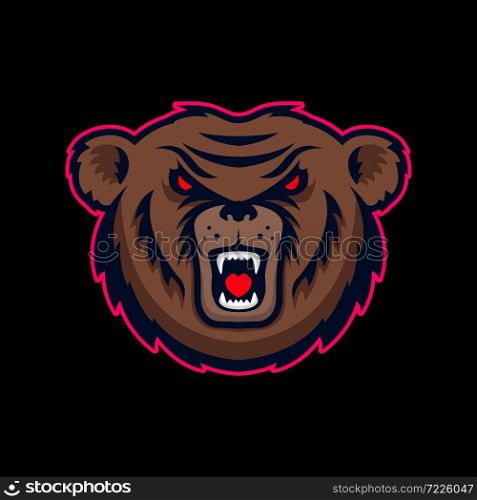 Illustration of head of angry bear mascot. Design element for logo, label, sign, poster, t shirt. Vector illustration