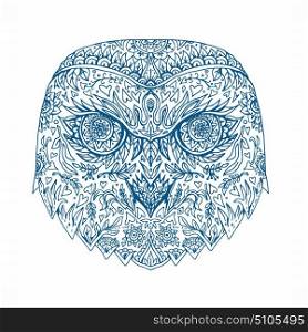Illustration of head of Snowy Owl done in hand-sketched drawing style Mandala.. Snowy Owl Head Mandala