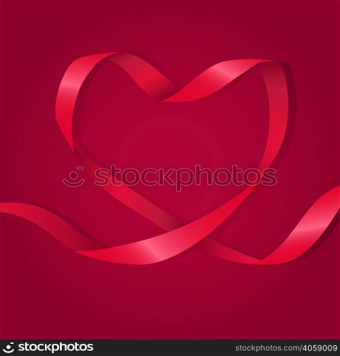 Illustration of heart shaped red ribbon. Bow, present, decoration. Romance concept. Can be used for topics like Valentines day, special day, gifts.