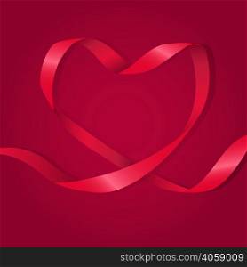 Illustration of heart shaped red ribbon. Bow, present, decoration. Romance concept. Can be used for topics like Valentines day, special day, gifts.