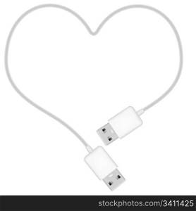Illustration of Heart Shaped USB Cable Isolated on White