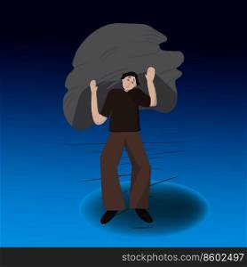 Illustration of heavy burden. Man carrying a heavy stone, emotions how hard it is to battle a stress. . Illustration of people continually exposed to a wide variety of emotions.