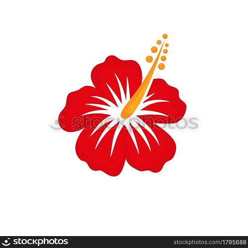 Illustration of Hibiscus Red Tropical Flower with Large Petals Vector