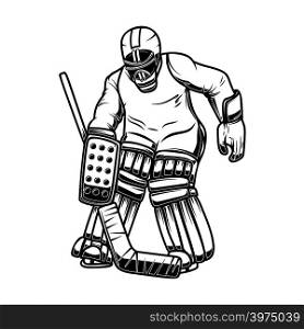 Illustration of hockey goalkeeper. Design element for logo, label, emblem, sign, poster, banner. card, t shirt. Vector image