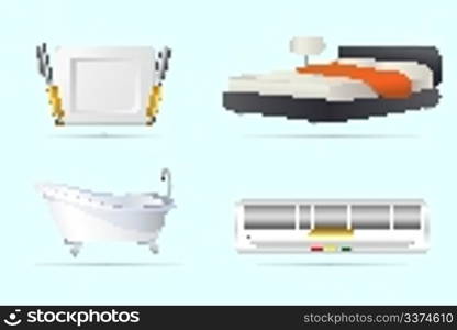 illustration of home accessories on white background