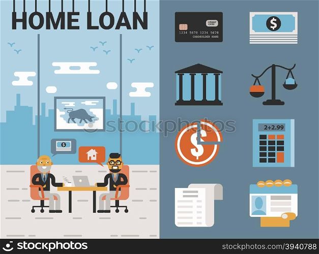 Illustration of home loan concept with icons