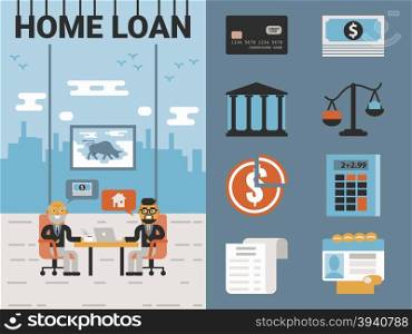 Illustration of home loan concept with icons