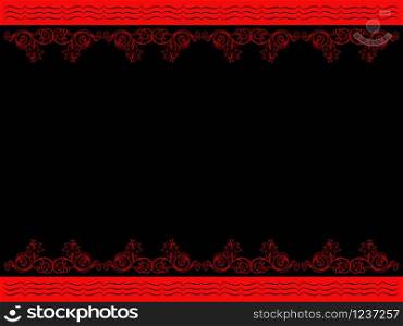 Illustration of horizontal floral greeting card for design with place for your text in red and black color