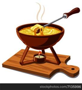 illustration of hot cheese fondue. hot cheese fondue
