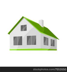 Illustration of house with green roof. Ecology concept,. Illustration of house with green roof.