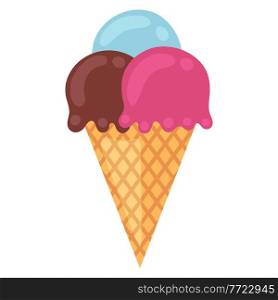 Illustration of ice cream cone. Food item for bars, restaurants and shops. Icon or promotional image.. Illustration of ice cream cone. Food item for bars, restaurants and shops.