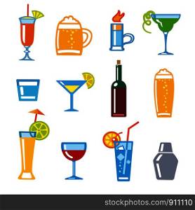 illustration of icons set alcohol drinks and cocktails for bar. alcohol drinks icons