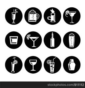 illustration of icons set alcohol drinks and cocktails for bar. alcohol drinks icons