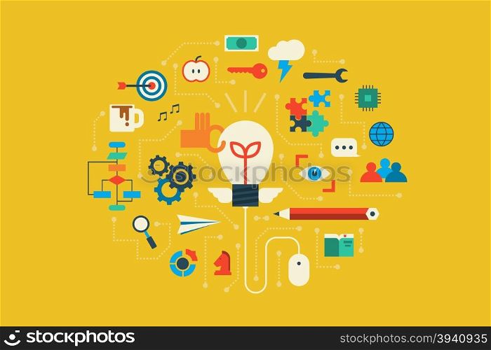 Illustration of idea flat design concept with icons elements