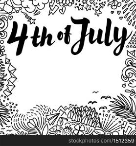 Illustration of Independence Day Vector Poster. 4th of July Paper Lettering on white background with hand-drawn doodles. Template. Vector illustration.. Illustration of Independence Day Vector Poster. 4th of July Paper Lettering on white background with hand-drawn doodles. Template.