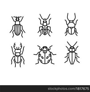 illustration of insects icons outline thin line