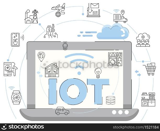 Illustration of Internet of Things,IoT with outline icons decoration.