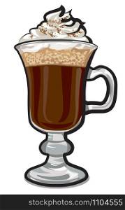 illustration of irish coffee cocktail with cream in glass. irish coffee cocktail