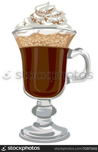 illustration of irish coffee with cream in glass. irish coffee
