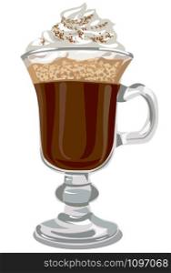 illustration of irish coffee with cream in glass. irish coffee