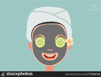 Illustration of isolated a girl with face mask relaxing vector