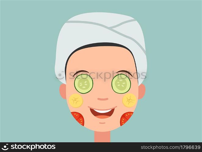 Illustration of isolated a girl with face mask relaxing vector