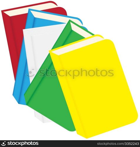 Illustration of Isolated Books in Five Different Colors