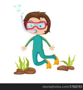 illustration of isolated boy snorkeling vector