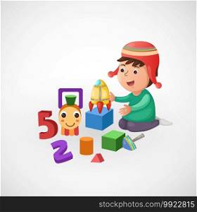 Illustration of isolated children play with toy