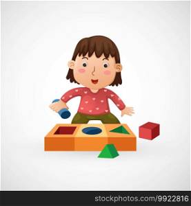 Illustration of isolated children play with toy