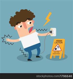 Illustration of isolated Electric shock risk caution sign.