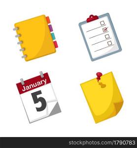 illustration of isolated note paper and calendar set vector