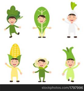 illustration of isolated set costumes vegetable kids on white background