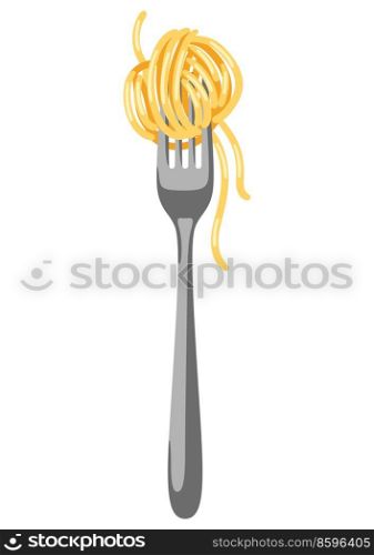Illustration of Italian pasta spaghetti on fork. Culinary image for menu of cafes and restaurants.. Illustration of Italian pasta spaghetti on fork. Culinary image for menu of restaurants.