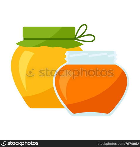 Illustration of jars with honey. Image or icon for food or production.. Illustration of jars with honey. Icon for food or production.